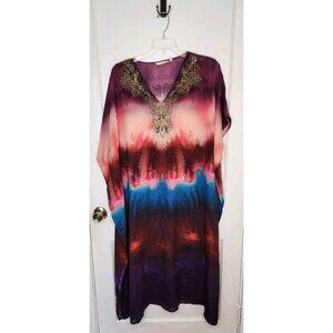 Soft Surroundings Maxi Kaftan Cover Up Dress Women's Size S/M Beaded Sequins